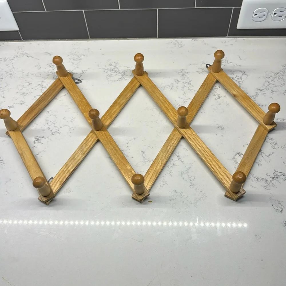 Vintage 10 Peg Accordion Wooden Wall Rack Coat Rack